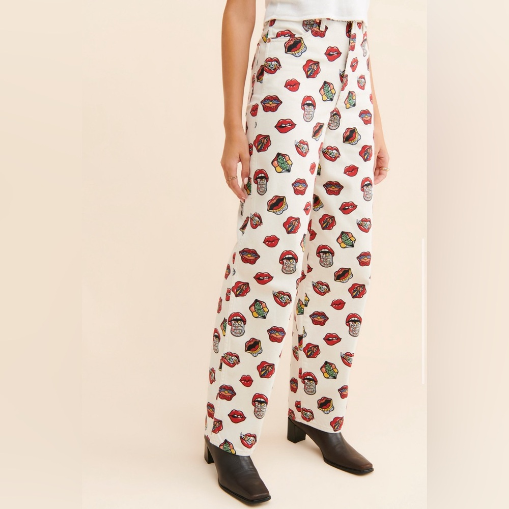 Free People White Jeans with Colorful Print - Picture 6 of 10